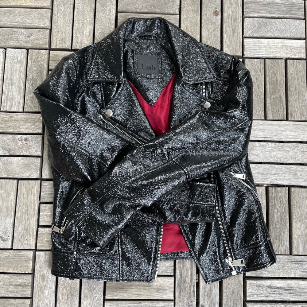 Pleather motorcycle jacket.